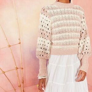Ulla Johnson Venus Blush Pink Stripe Open Knit Long Sleeve Sweater XS Pastel